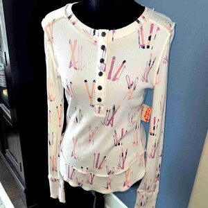 Women's Cream and Pink Button-Up Top